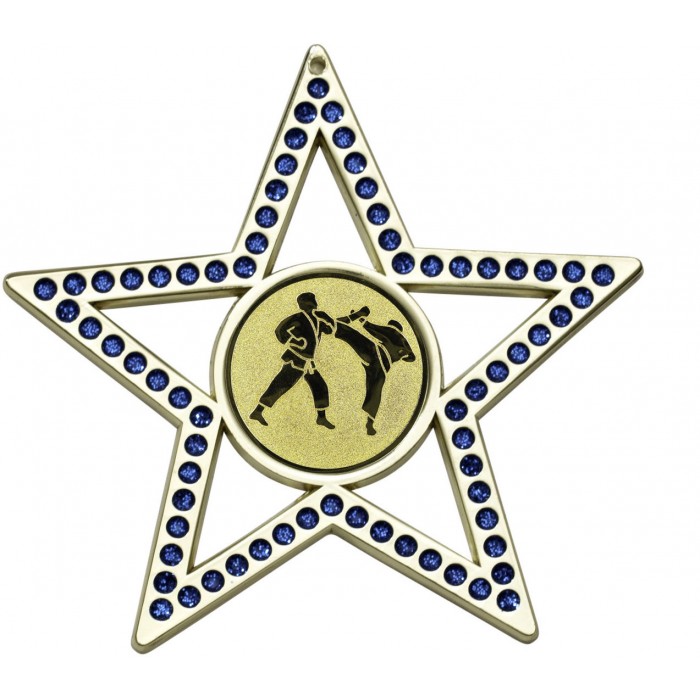75MM BLUE STAR JUDO MEDAL - GOLD, SILVER OR BRONZE
